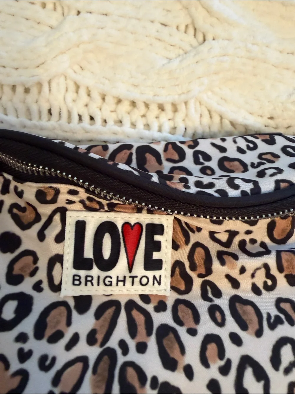 Brighton Leopard Print Crescent Bag in Black, Tan, Cream
